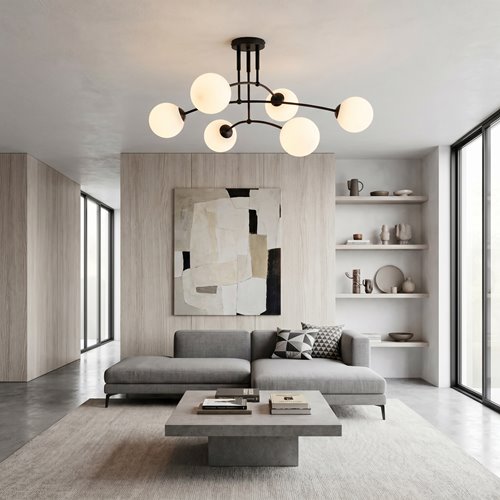 Lampa sufitowa PREGOS 6 BLACK klasyczna, klosz, czarno/biała