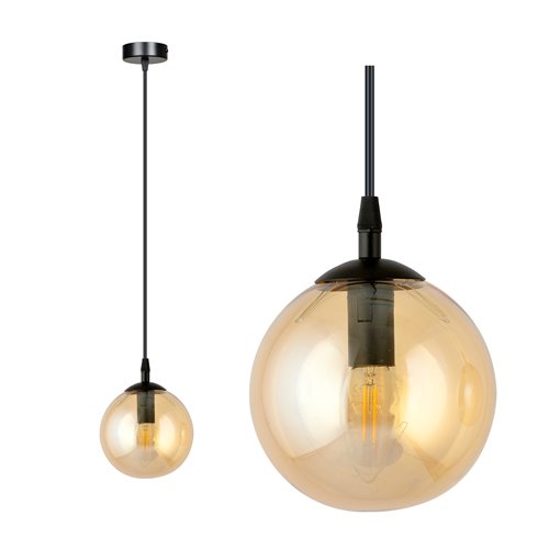 Lampa wisząca COSMO 1 BL MIODOWY loft klosz bursztyn czarna