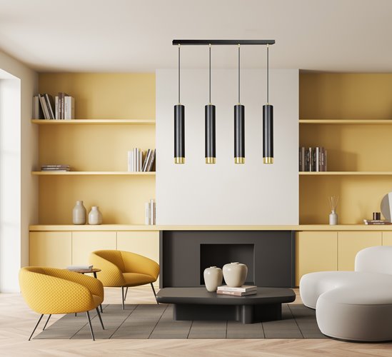 Lampa wisząca KIBO 4 BL/GOLD nowoczesna, tuby, czarno/złota