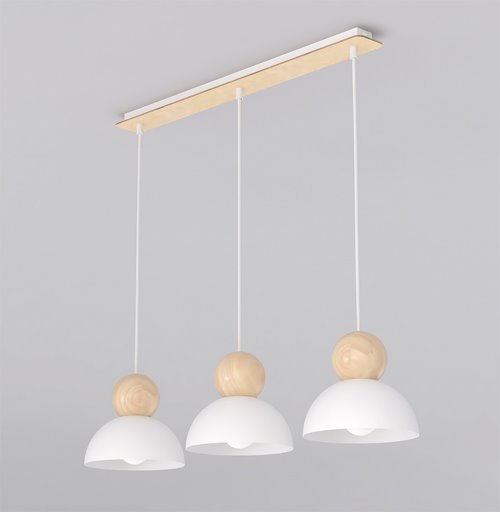 Lampa wisząca KAKI 3 WHITE nowoczesna, biała, metal drewno