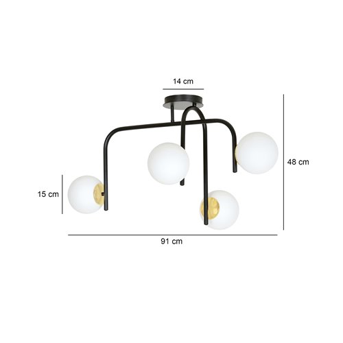 Lampa sufitowa RAGNAR 4B BLACK GOLD klosz czarno/biało/złota