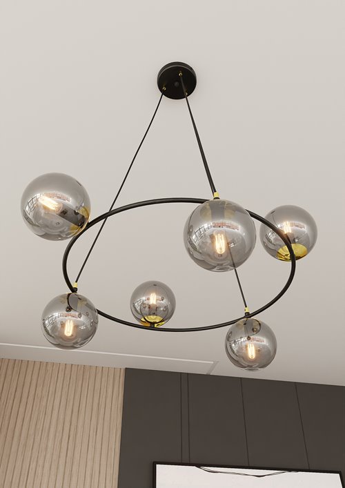 Lampa wisząca AZURA 6 BL GRAFIT wyjątkowa, nowoczesna, szkło