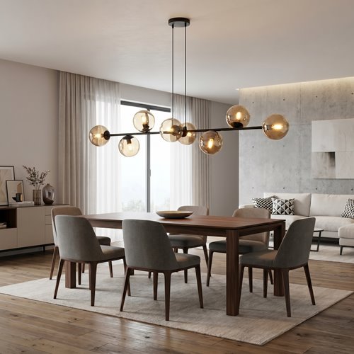 Lampa wisząca ROSSI 8 BL MIODOWY klosz bursztyn, czarna