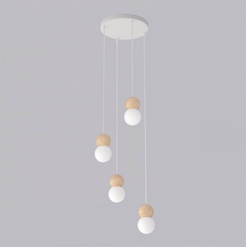 Lampa wisząca LOOP 4 WHITE nowoczesna, biała, drewno, klosz