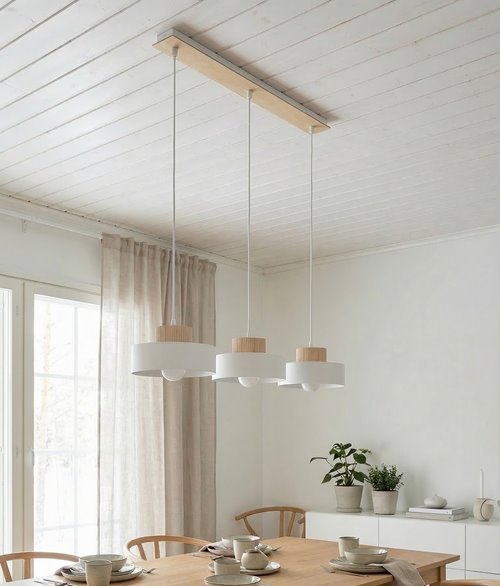 Lampa wisząca KIVI 3 WHITE nowoczesna, biała, metal, drewno