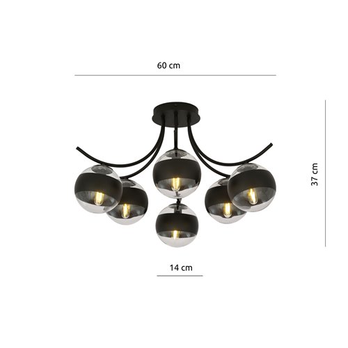 Lampa sufitowa BOSTON 6 BLACK/STRIPE czarna/transparent