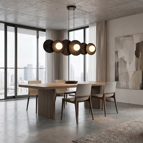 Lampa wisząca UMBRA 6 BLACK OPAL loft, czarna, metal, fala