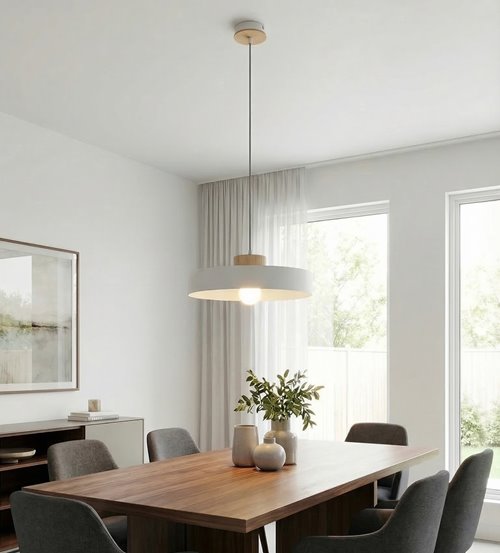 Lampa wisząca KIVI 1L WHITE nowoczesna, biała, metal, drewno