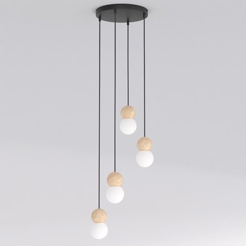 Lampa wisząca LOOP 4 BLACK nowoczesna, czarna, drewno, klosz