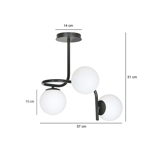 Lampa sufitowa KALF 3 BLACK klasyczna, klosz, czarno/biała