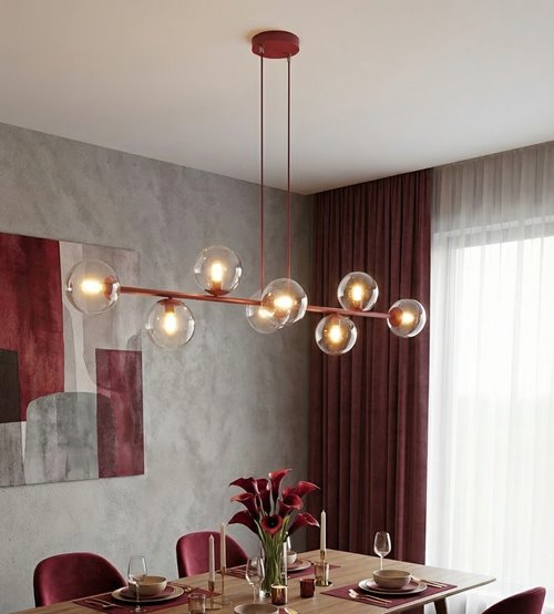 Lampa wisząca MAGNUS 8 BURGUNDY TRANSPARENT nowoczesna