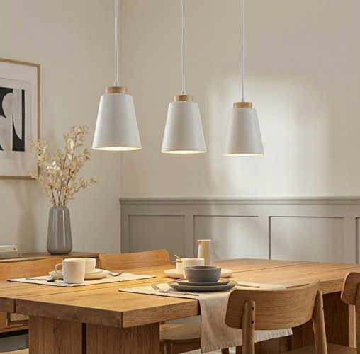 Lampa wisząca BOLERO 3 WHITE skandynawska, drewno, biała