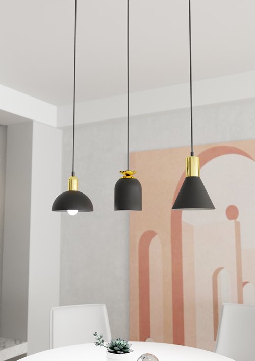 Lampa wisząca FOX 3 BL, loft, czarny, złoty