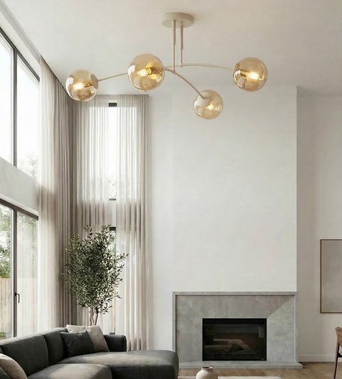 Lampa sufitowa PREGOS 4 MOKKA AMBER klasyczna, klosz, beżowa