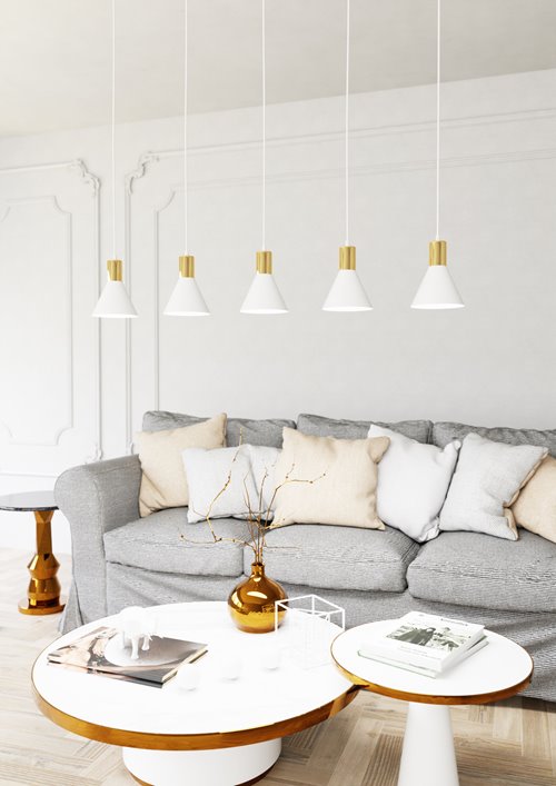 Lampa wisząca ROSA 5 WH, loft, biały, złoty