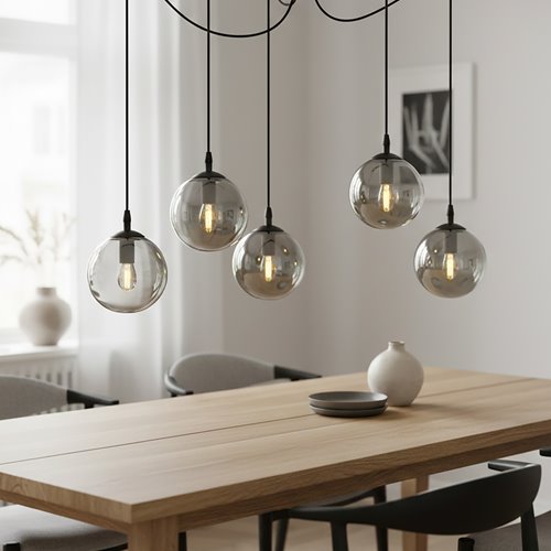 Lampa wisząca GIGI 5 BL GRAFIT pająk, klosze grafit, czarna