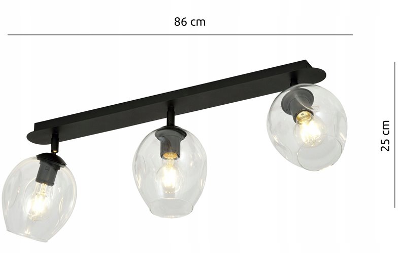 Lampa sufitowa FLOW 3 BL TRANSPARENT loft klosz czarna