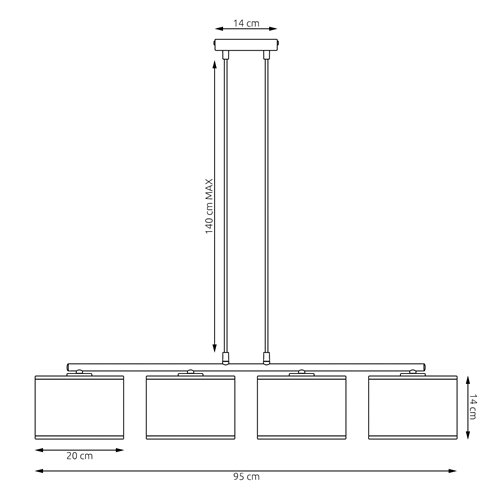 Lampa wisząca KARBON 4 BL GRAY klasyczna, abażur, szara