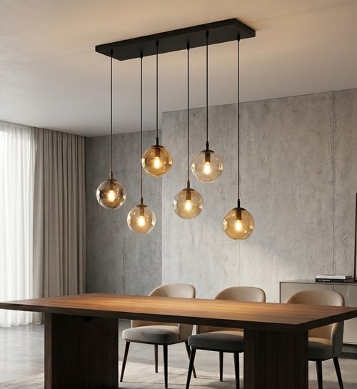 Lampa wisząca COSMO 6 BL MIODOWY loft klosze bursztyn czarna