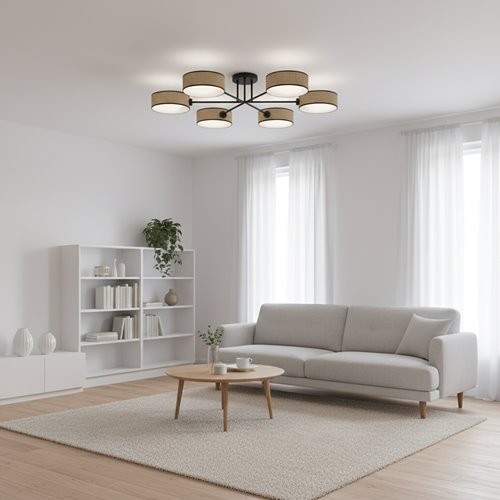 Lampa sufitowa MAGA 6 RATTAN plafon, brązowa, abażur