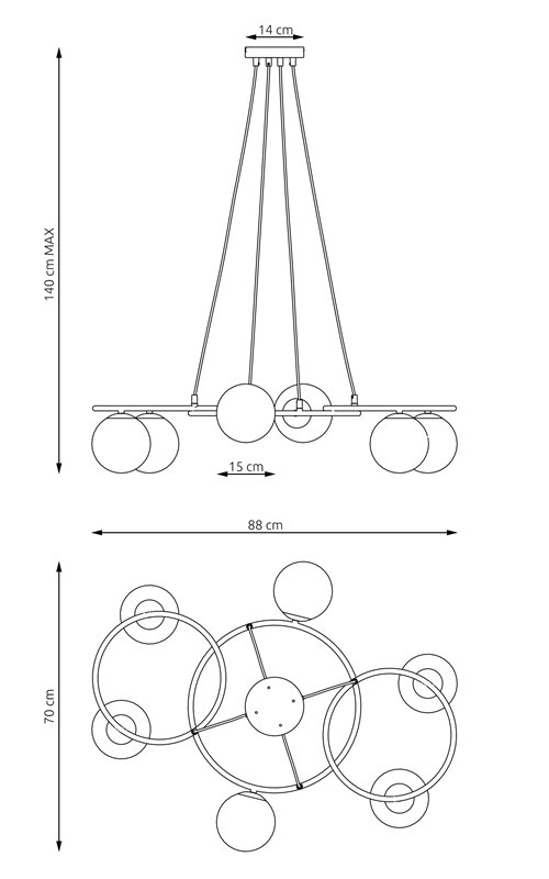 Lampa wisząca LIBRA 6 BL OPAL, design, klosz, biały, czarny