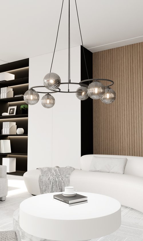 Lampa wisząca LIBRA 6 BL GRAFIT, design, klosz, biały czarny