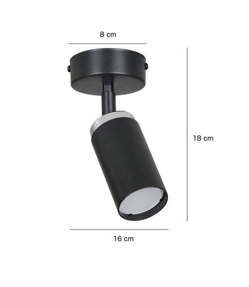 Lampa sufitowa HERA 1 BLACK tuby metal spot czarna