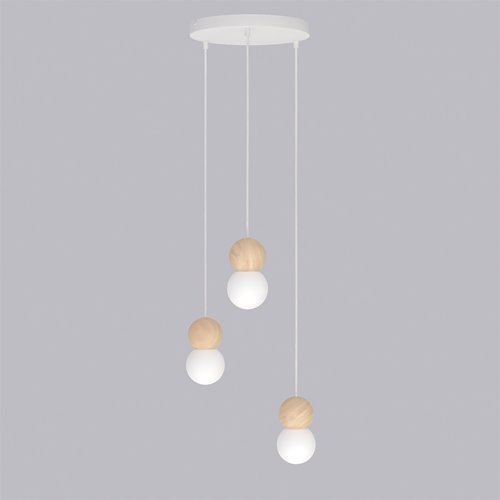 Lampa wisząca LOOP 3 WHITE nowoczesna, biała, drewno, klosz
