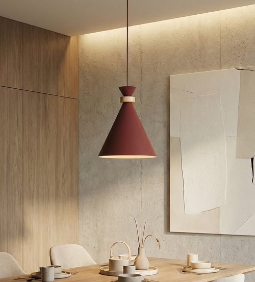 Lampa wisząca ZERO 1 BURGUNDY nowoczesna, metal, drewno