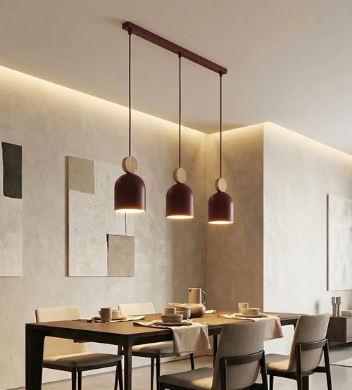 Lampa wisząca MESI 3 BURGUNDY nowoczesna, metal, drewno