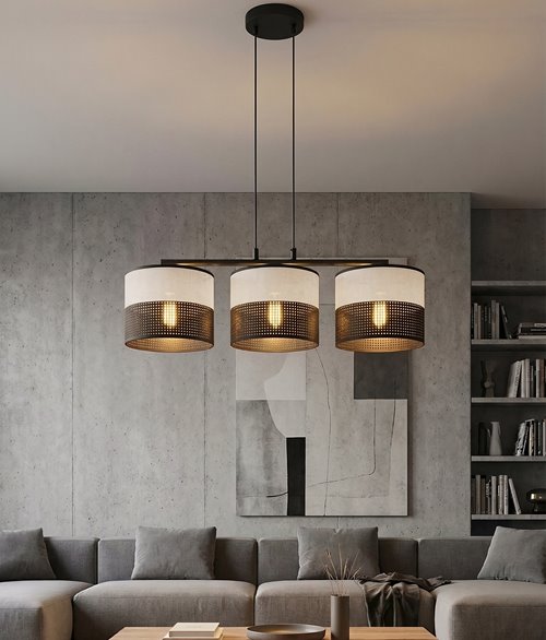 Lampa wisząca KARBON 3 BL GRAY klasyczna, abażur, szara