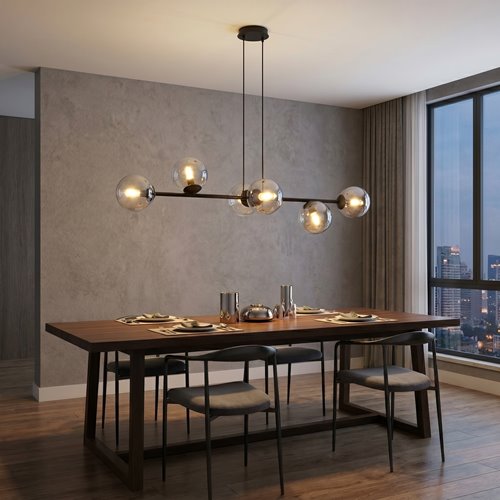 Lampa wisząca ROSSI 6 BL TRANSPARENT klosz czarna