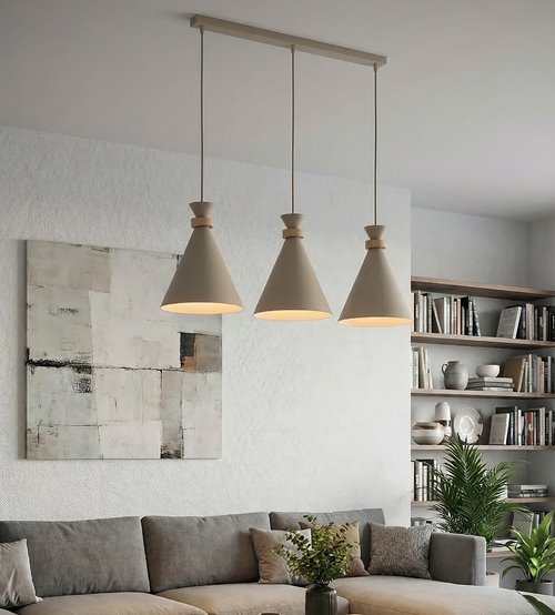 Lampa wisząca ZERO 3 MOKKA nowoczesna, beżowa, metal, drewno