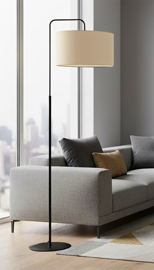 Lampa podłogowa TRAPO LP1 BL ECRU czarna, abażur ecru