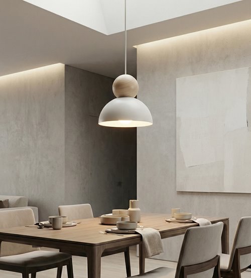 Lampa wisząca KAKI 1S WHITE nowoczesna, biała, metal drewno