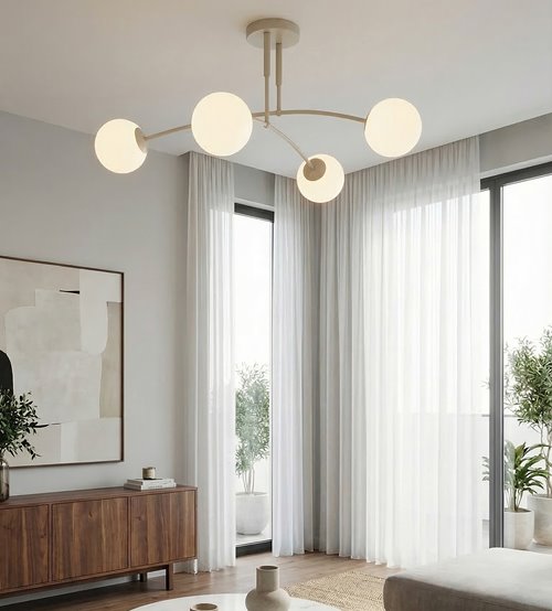 Lampa sufitowa PREGOS 4 MOKKA OPAL klasyczna, klosz, beżowa