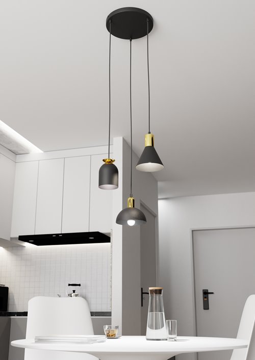 Lampa wisząca FOX 3 PREM BL, loft, czarny, złoty
