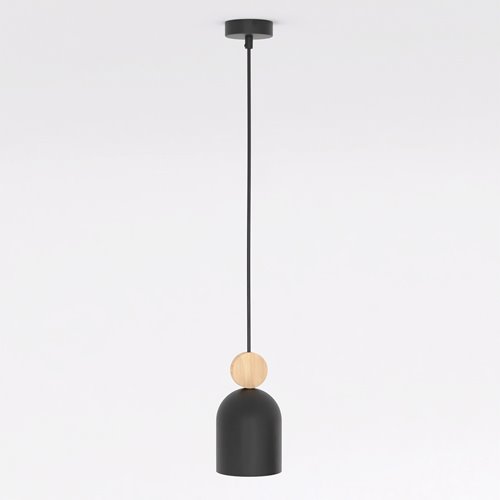 Lampa wisząca MESI 1 BLACK nowoczesna, czarna, metal drewno