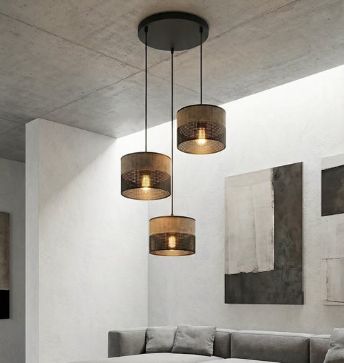 Lampa wisząca KARBON 3 BL BROWN PREMIUM abażur, brązowa