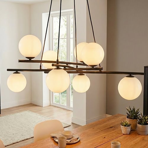 Lampa wisząca ESSA 8 OPAL klosze kule DESIGN czarna/biała