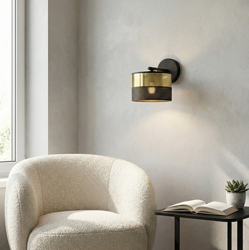 Kinkiet LUX K1 BL GOLD klasyczny, abażur, czarny, złoty