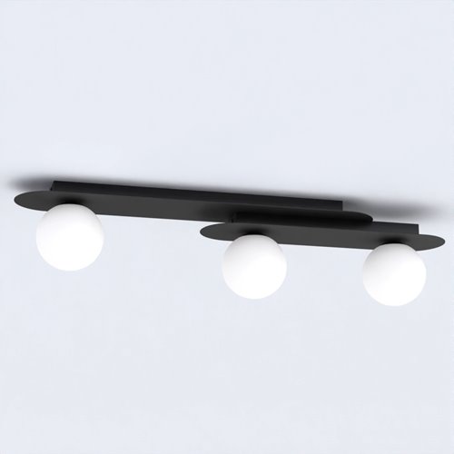 Lampa sufitowa PLAZA 3 BL/OPAL plafon, klosze, czarna/biała