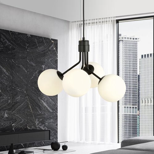 Lampa wisząca NOVA 4 BL/OPAL klosze kule czarna/biała