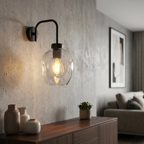 Kinkiet LUKKA K1 BLACK/TRANSPARENT loft, czarny, klosz szkło