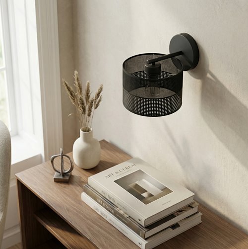 Kinkiet KARBON K1 BLACK klasyczny, abażur, czarny