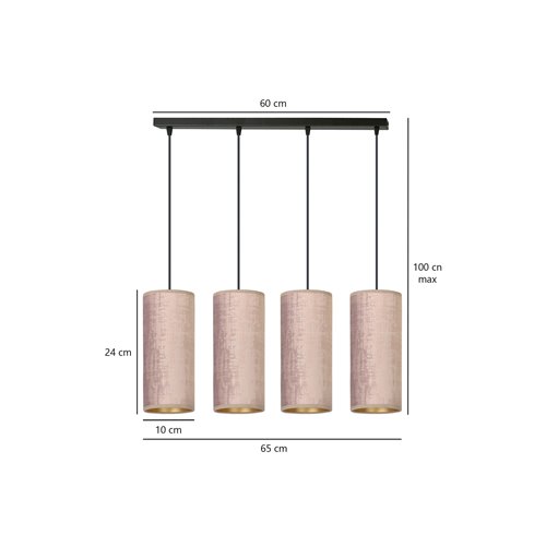 Lampa wisząca BENTE 4 BL ROSE abażur welur różowy