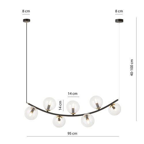 Lampa wisząca RITZ 7 BL TRANSPARENT nowoczesna, regulowana