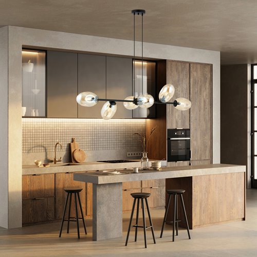 Lampa wisząca PANDORA 6 BL MIODOWY klosze czarny/bursztyn