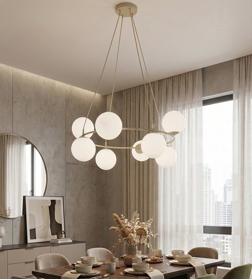 Lampa wisząca AZURA 8 MOKKA OPAL nowoczesna, klosze, beżowa