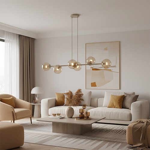 Lampa wisząca MAGNUS 6 MOKKA AMBER nowoczesna, klosz miodowa